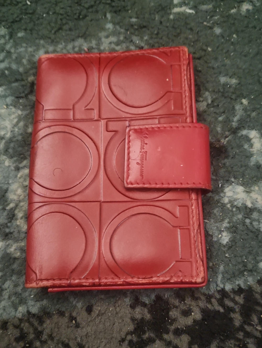 Salvatore Ferragamo Red Embossed Leather Card Wallet